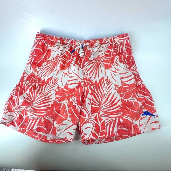 Tommy Bahama Red and White Swim Trunks with Elastic Waistband - Picture 1 of 7